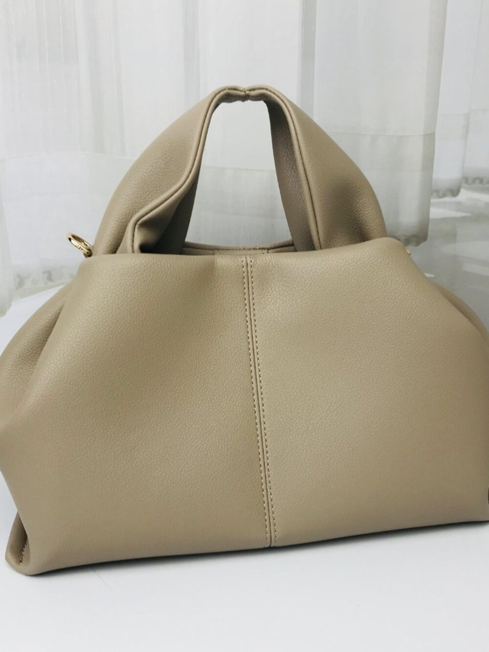 Polene Taupe Pebbled Leather Top-Handle Tote - Picture 2 of 12